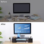 AMERIERGO Monitor Stand Desk Organization with DIY Storage Space, Monitor Riser Stand with Storage with 2 Slots & Phone Holder, Computer Stand 2 Tier for Home Office Use - Image 3